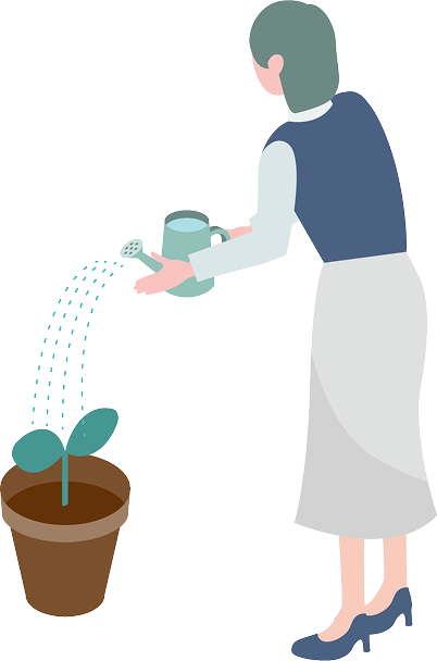 植物に水やりをしている女性